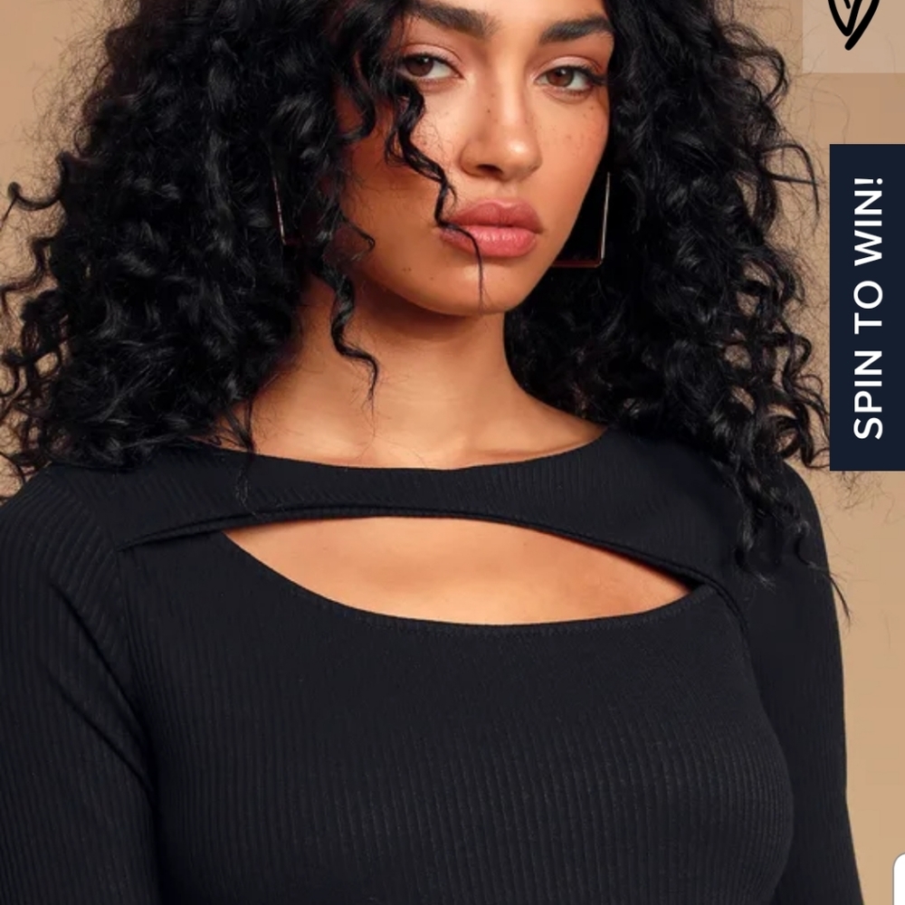 So Close Black Ribbed Cutout Long Sleeve Top